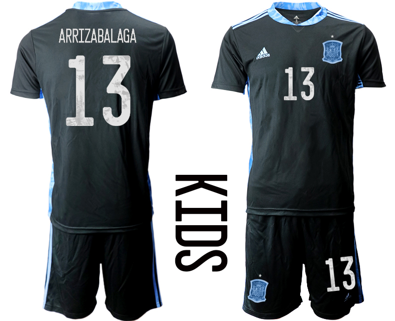 Youth 2021 European Cup Spain black goalkeeper #13 Soccer Jersey